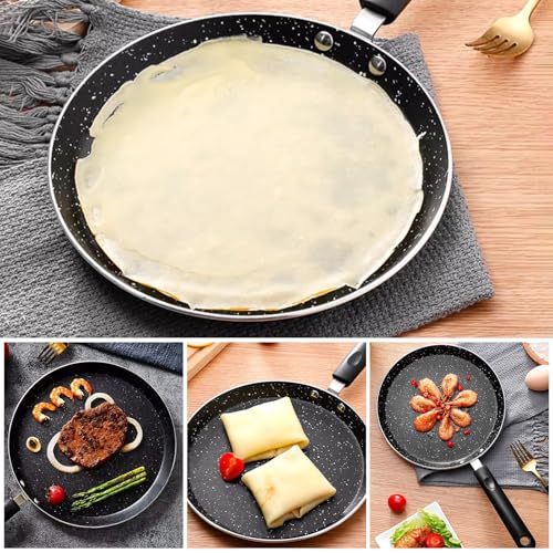Gavigain Non-stick Frying Pan, 6 Inch Flat Bottom Pancake Pan Medical Stone Skillets with Heat-Resistant Handle for Eggs, Kitchen Induction Cooker (Black)