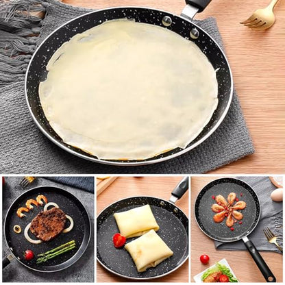 Gavigain Non-stick Frying Pan, 6 Inch Flat Bottom Pancake Pan Medical Stone Skillets with Heat-Resistant Handle for Eggs, Kitchen Induction Cooker (Black)