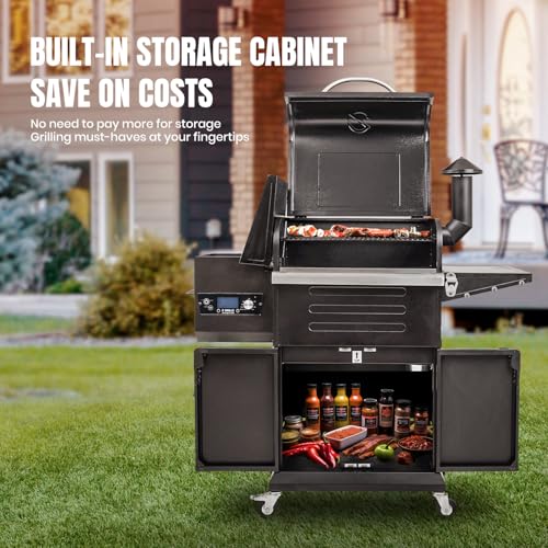 Z GRILLS Wood Pellet Grill & Smoker 8-in-1 Pellet Grill with Automatic Temperature Control，Meat Probes，572 Sq. in Area for Backyard Camping Outdoor Party,Bright Black