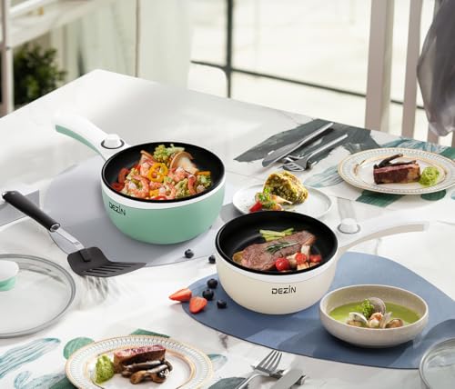 Dezin Hot Pot Electric Upgraded, Non-Stick Sauté Pan, Rapid Noodles Electric Pot, 1.5L Mini Portable Hot Pot for Steak, Egg, Fried Rice, Ramen, Oatmeal, Soup with Power Adjustment