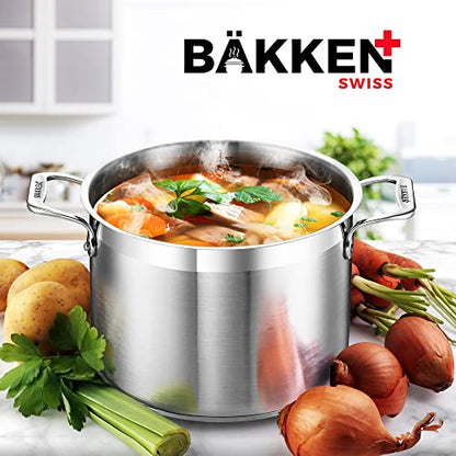 Stainless Steel Stockpot with Lid 8 Quart, Durable 18/8 Stainless Steel, Impact-Bonded Base for Even Heating, Riveted Handles, Oven & All Stove Compatible, Safe Up To 500°F (260°C)