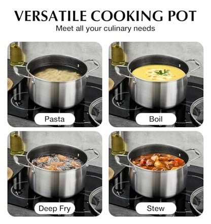 KOCH SYSTEME CS Triply Stainless Steel Pot 6 Quart, Nonstick Hybrid 18/10 Stainless Steel Stock Pot with Lid, Nonstick Cooking Pots with Honeycomb Interior, Compatible with All Cooktops, Oven Safe