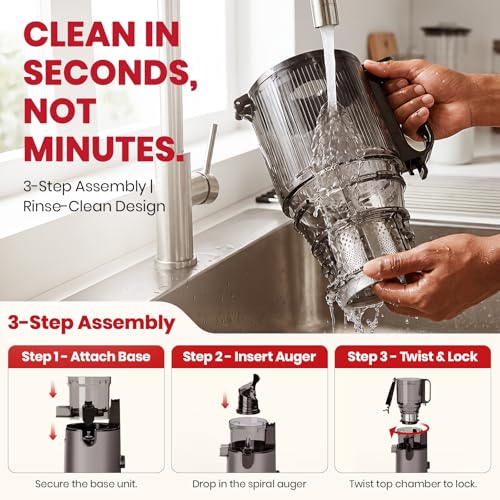 Laudlife Cold Press Juicer with 5.9" Wide Feed Chute, Integrated 100oz Capacity Hopper & Strainer Design, Easy Clean & BPA Free, Slow Masticating Juicer Machines for Whole Fruits Vegetables
