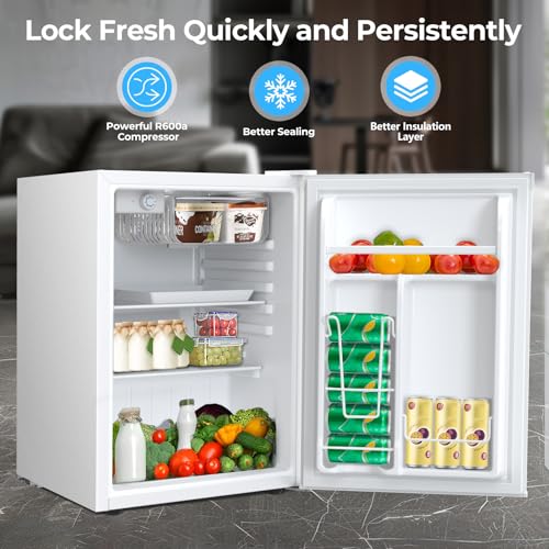 Antarctic Star 2.56 Cu.Ft. Mini Fridge with Freezer, Small Refrigerators with Adjustable Thermostat, Low Noise, Energy Saving, Compact Refrigerators for College Dorm, Office, Bedroom, Apartment, White
