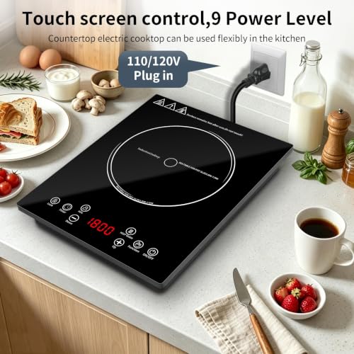 HUIPUSHE Single Induction Cooktop,1800W Portable induction Cooktop，Portable induction hot plate with LCD touch control,9 Levels,10H,Safety Lock, 110V single burner induction Cooktop