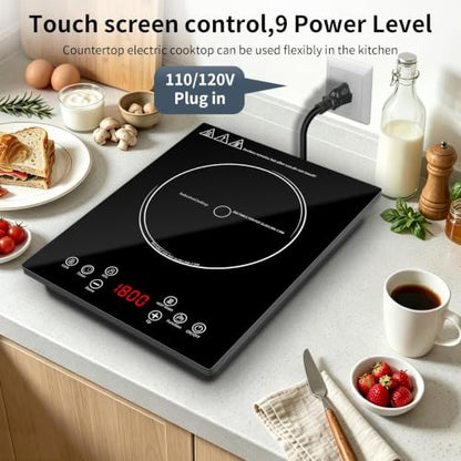 HUIPUSHE Single Induction Cooktop,1800W Portable induction Cooktop，Portable induction hot plate with LCD touch control,9 Levels,10H,Safety Lock, 110V single burner induction Cooktop