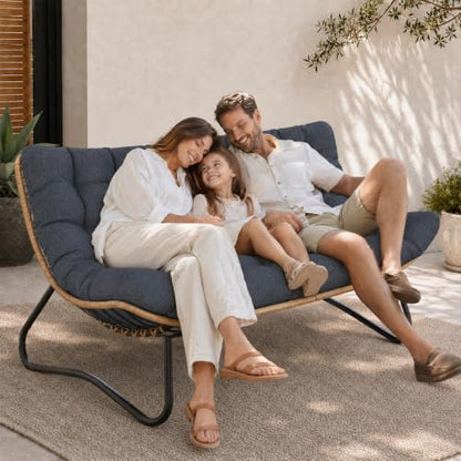 SWITTE Outdoor Patio Loveseat, Double Papasan Chair with Cushion, Charcoal