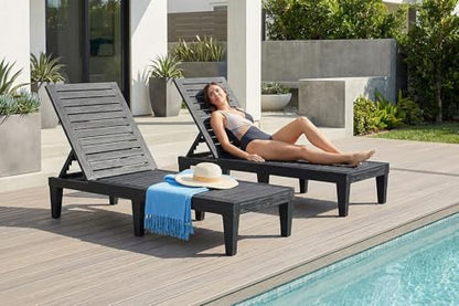Hoiplu Outdoor Lounge Chairs Set of 2 for Poolside Patio, Weather-Resistant Pool Chaise Lounge with Adjustable Backrest, Resin Tanning Chair Sun Lounger for Outside Deck, Beach, Sunbathing, Black
