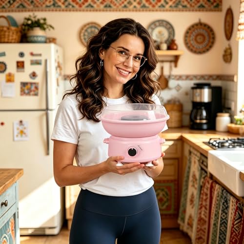 Cotton Candy Maker, Mini Pink Cotton Candy Machine for Weddings, Birthday Parties, Easter, Easy to Clean, Home Use