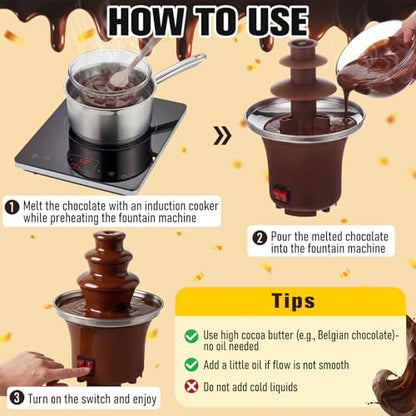 3 Tier Electric Chocolate Fondue Fountain Machine with 200 Bamboo Skewers