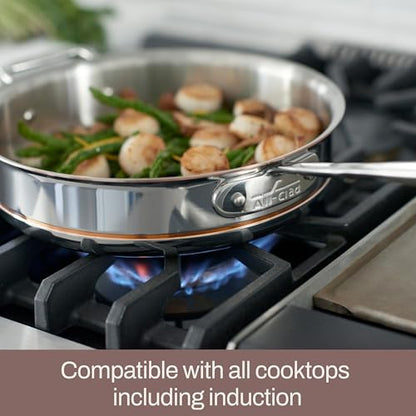 All-Clad Copper Core 5-Ply Stainless Steel Sauté Pan with Steel Lid 5 Quart Induction Oven Broiler Safe 600F Pots and Pans, Cookware Silver