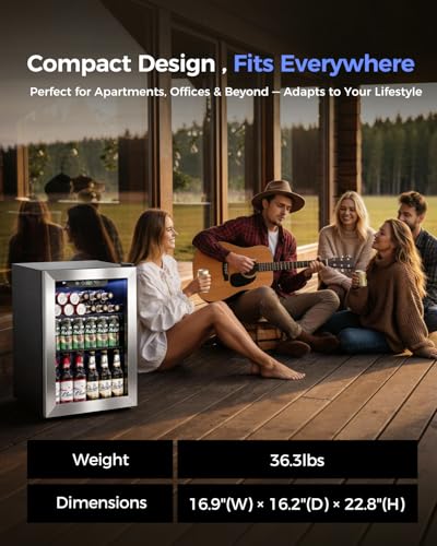 Feelfunn 68 Can Beverage Refrigerator, 1.7CuFt Mini Fridge with Glass Door