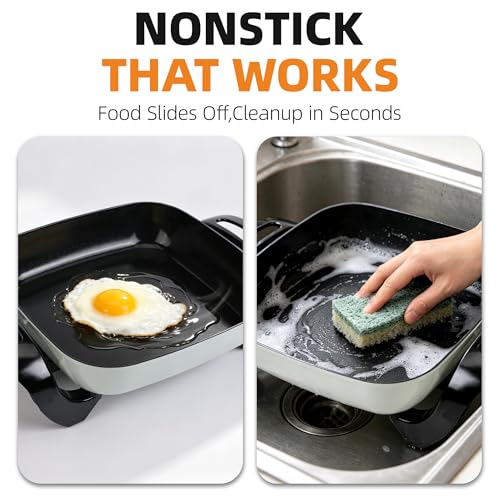 I-Keukenn 12" Ceramic Nonstick Electric Skillet with Tempered Vented Glass Lid, Scratch-Resistant Surface, Cool-Touch Handles, Removable Easy-to-Clean Design, 1200W, Vibrant Green