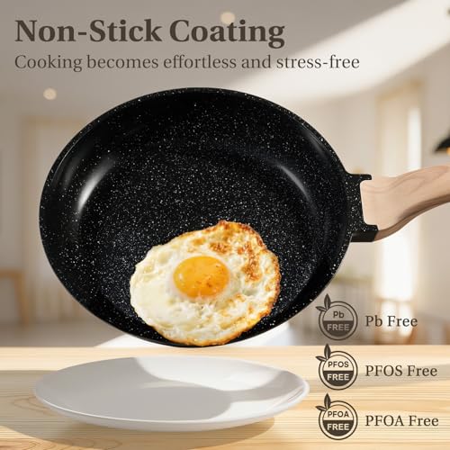 NEWBULIG 25-Piece Nonstick Cookware Set, Granite Pots and Pans with Lids, Induction Compatible Nonstick Cooking Set with Frying Pans & Saucepans, Black