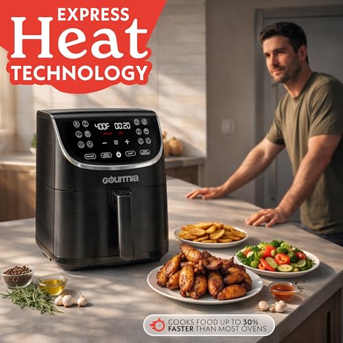Gourmia Air Fryer - 7 Qt Large Capacity with LED Display, 12 One-Touch Presets, FryForce 360° Technology, Nonstick Dishwasher-Safe Basket & Crisper Tray, Black