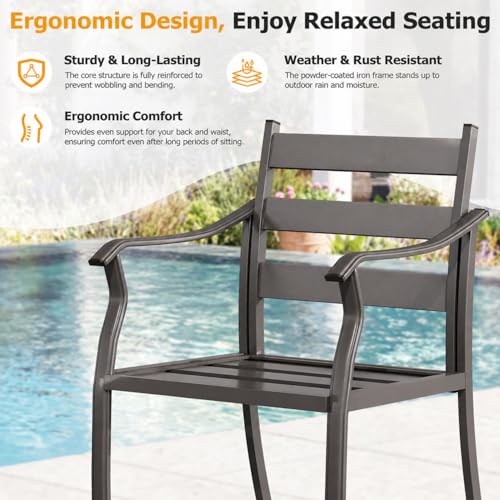EROMMY 7-Piece Outdoor Patio Dining Set for 6, 6 Metal Slat Chairs & Rectangular Table with Umbrella Hole, Heavy-Duty Patio Furniture for Backyard, Deck and Garden