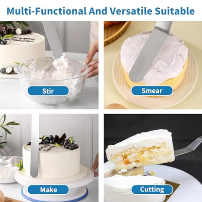 3 PCS Icing Spatulas, Offset Spatula, Stainless Steel Cake Decorating Spatulas Set 6/8/10 inch Professional Angled Cake Spatula Plastic Frosting Handle for Home, Kitchen or Bakery by XEKIGU