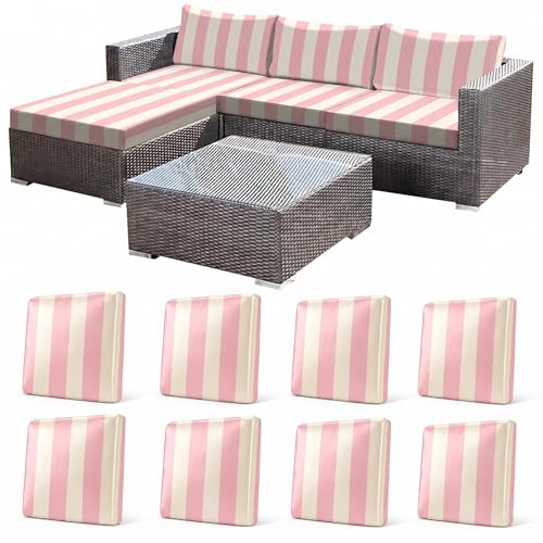 CALBODE 8 Pcs Stretch Striped Seat Cushion Covers, Pink&Beige, Cover Only