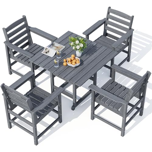 PamapicLife Dining Table Set, 5-Piece HDPE Outdoor Dining Set for 4, Gray