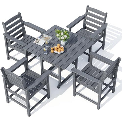 PamapicLife Dining Table Set, 5-Piece HDPE Outdoor Dining Set for 4, Gray