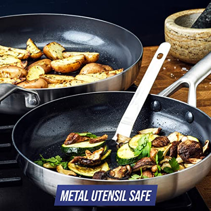 Blue Diamond 7-Piece Tri-Ply Stainless Steel Ceramic Nonstick Cookware Set, PFAS & PFOA-Free Pots and Pans, Multi Clad, Induction Compatible, Dishwasher & Oven Safe, Silver