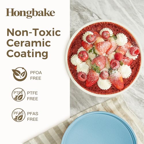 HONGBAKE Nonstick Ceramic 9 Inch Round Cake Pan Set of 2, Heavy-Duty Aluminized Steel round cake pans with Diamond Texture, Non-Toxic Cake Molds, Cake Pans Sets for Baking Cheesecake, Blue