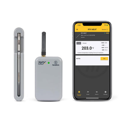 ThermoWorks RFX | Smart Wireless Meat Thermometer | Wi-Fi & Radio Frequency | Stronger Signal Than Bluetooth | Meat Probe for Use in Smoker, Grill, BBQ, Oven - 1-Probe Kit
