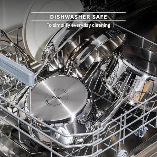 T-Fal Pro Tri-Ply Stainless Steel Sauce Pan with Lid, 2 Quart Saucepan with Lid, Induction Pot, Oven Safe 500F, Lid-350F, Fast & Even Heat, Professional Quality & Durability, Silver