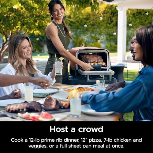 Ninja Woodfire Outdoor Pizza Oven, 5-in-1 Portable Electric Roaster Oven, Heats up to 700°F, 5 Artisan Pizza Settings, Integrated BBQ Smoker Box, Includes Flavored Wood Pellets, Terracotta Red