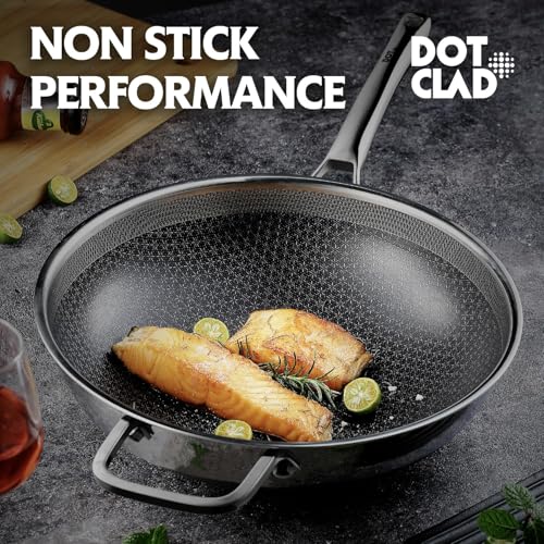 DOTCLAD Wok pan,Hybrid 12 inch Wok with Lid, PFOA Free Cookware,non stick Stainless Steel Woks & Stir-fry pans Nonstick, Dishwasher and Oven Safe, Works on Induction
