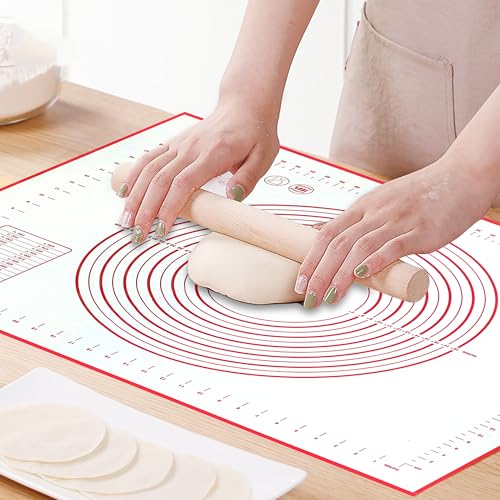 Silicone Baking Mat Super Large, 32x24 inch Silicone Pastry Non Stick Kneading Mat with Cable Ties and Dough Scraper, Measurement Food Grade Silicone Mat for Rolling Dough