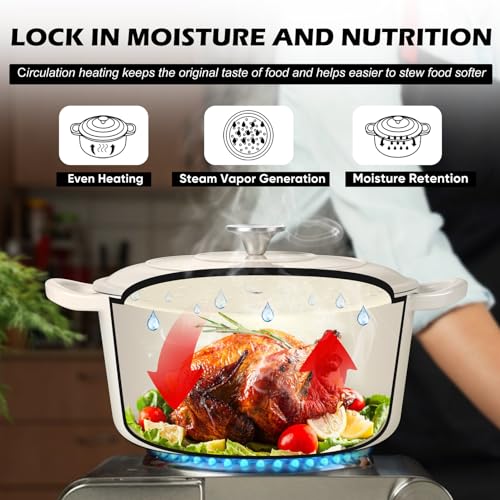 TeamFar 5Qt Dutch Oven, Enameled Cast Iron Dutch Oven with Lid & Dual Handles for Cooking Baking Braising Simmering, Healthy & Sturdy, Oven & Various Stovetops Safe, Non-stick & Easy Clean - Cream White