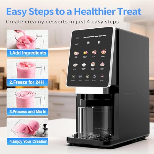 KIKIELF Ice Cream Maker & 10-in-1 Frozen Treat Maker, 20 oz 1 Pint, Mix-In + Re-Spin for Creamy Texture, Gelato, Sorbet, Slushie, Frozen Yogurt & Smoothie Bowls Machine for Homemade, Recipe Guide