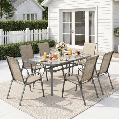 MAMIZO 7 Pieces Patio Dining Set for 6, Glass Table and Textilene Chairs