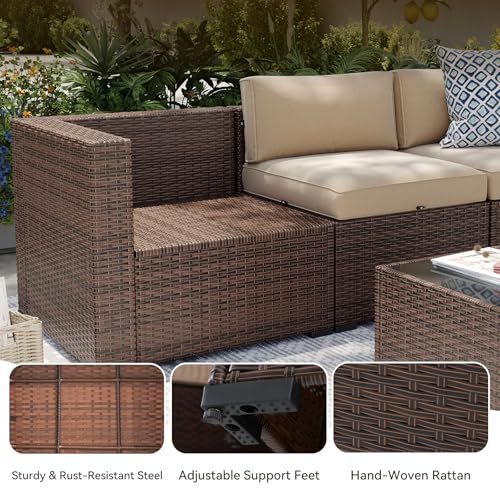Aoxun Patio Furniture Sets, 12-Piece Outdoor Patio Furniture with 44'' Propane Gas Firepit Table, Wicker Outdoor Conversation Set Sectional Sofa for Backyard, Poolside, Garden