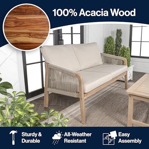 JONATHAN Y Arwen Bohemian 49" Acacia Outdoor Loveseat, Beige/Light Teak