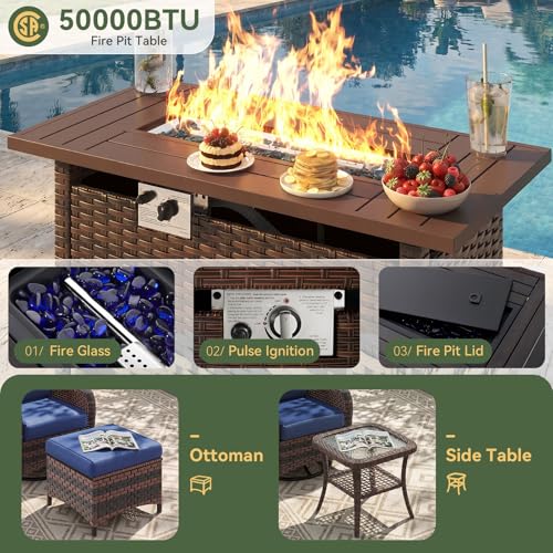 Aoxun 12-Piece Wicker Outdoor Patio Furniture Set with 44" Fire Pit Table