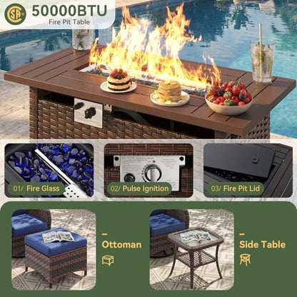 Aoxun 12-Piece Wicker Outdoor Patio Furniture Set with 44" Fire Pit Table