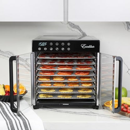 Excalibur Food Dehydrator 8-Tray for Jerky, Fruit, Vegetables, Herbs, Pet Treats, 7.2 Cu Ft Drying Space with Adjustable Temperature Control and 80 hour digital timer, 8-Tray, Stainless Steel