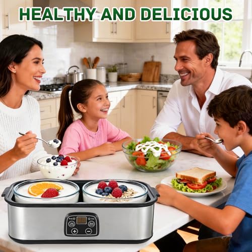 Yogurt Maker with Adjustable Temperature,Time Control,Digital Yogurt Maker Machine with 2 of ThemGlass Jars,Make Trillions of Live Probiotics,Wellness Gifts for Men Women (With Two 1-Quart Containers)