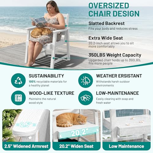 PLUUV 9-Piece Outdoor Patio Dining Set – HDPE Dining Table with Aluminum Legs and Umbrella Hole, 8 Chairs & 1 Table, All-Weather Patio Furniture Set for Garden Deck Backyard, White
