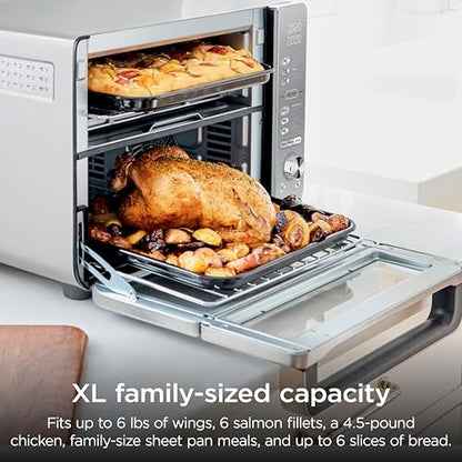 Ninja Air Fryer & Toaster Oven Combo with Thermometer | Double Stack XL | 12-in-1 | Smart Finish & DualZone Technology Cook 2 Meals at Once | Air Fry, Bake, Broil, Reheat | Stainless Steel | DCT651