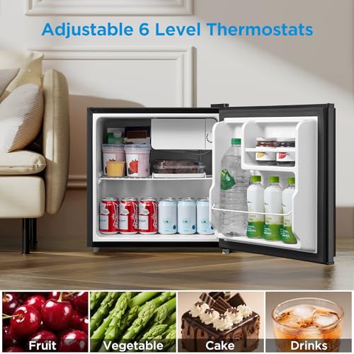 Midea WHS-65LB1 Mini Fridge, 1.6 Cu.ft Energy Star Certified Mini Refrigerator, Adjustable Thermostat, Reversible Door, Low Noise for Dorm, Office, Bedroom, Black