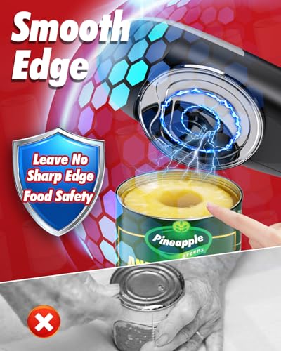 Electric Can Opener Fits All Can Sizes, Electric Can Openers for Kitchen Food Safe with Smooth Edge, Kitchen Gadgets Battery Operated Can Openers for Seniors, Arthritis and Chef Black+Grey