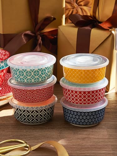DOWAN Ramekins with Lids 4 oz Oven Safe for Creme Brulee Souffle, Ceramic Custard Cups for Baking, Small Bowls for Pudding Dip Ice Cream, Set of 6, Vibrant Colors