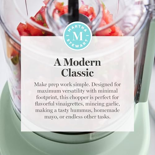 Martha Stewart 3 Cup Electric Food Chopper, Vegetable & Herb Mini Food Processor, 24oz BPA-Free Bowl, Stainless Steel Blades, Pour Spout, Dicing, Mincing, Chop & Puree, Dishwasher Safe, Honeydew