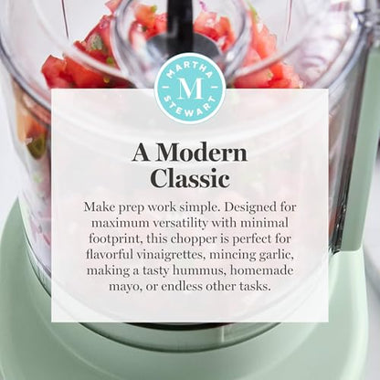 Martha Stewart 3 Cup Electric Food Chopper, Vegetable & Herb Mini Food Processor, 24oz BPA-Free Bowl, Stainless Steel Blades, Pour Spout, Dicing, Mincing, Chop & Puree, Dishwasher Safe, Honeydew
