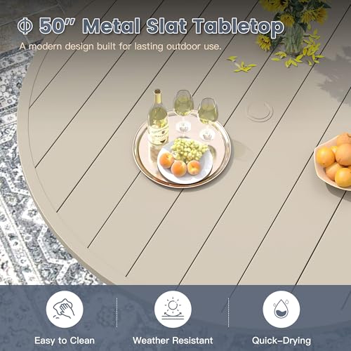 VICLLAX 11 Pieces Patio Outdoor Dining Set, 63" Round Metal Table with Umbrella Hole and 10 Stackable Textilene Chairs for Patio, Lawn, Garden, Porch, Sandshell