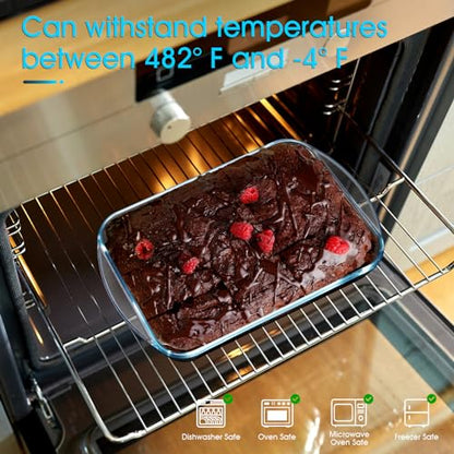 NUTRIUPS 2.6 Quart Glass Baking Dish, 9x13x2.2''(Handles Included), Rectangular Baking Dishes for Oven, Tempered Glass Casserole Dish