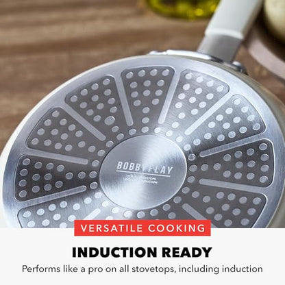 GreenPan x Bobby Flay 4.5QT Nonstick Saute Pan with Glass Lid, PFAS-Free Diamond Ceramic, Induction Suitable, Stay-Cool Silicone Handle, Easy Clean Dishwasher & Oven Safe, Cream